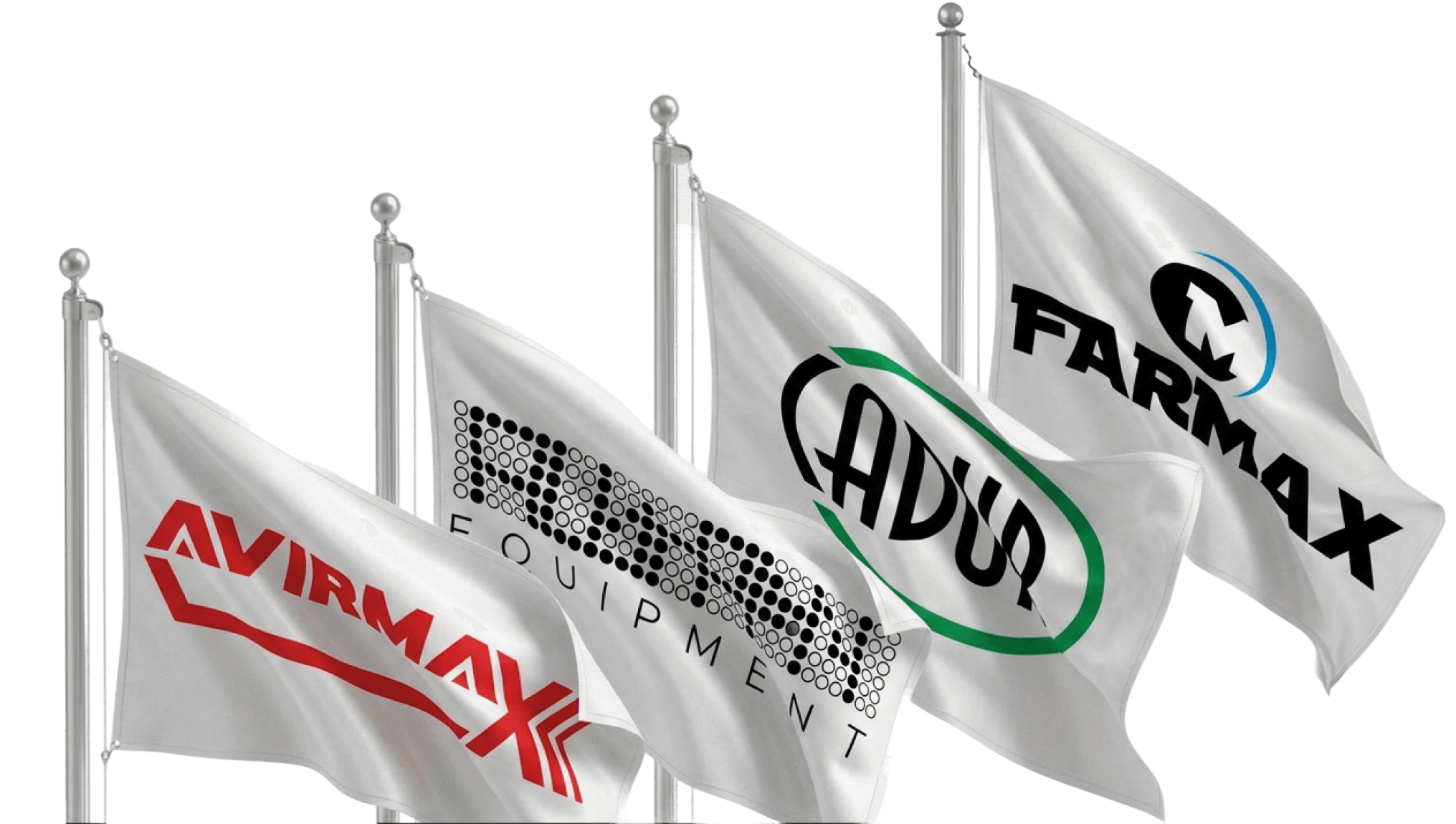 Флаги с логотипами брендов Avirmax, PILLMANN EQUIPMENT, CADUR и FARMAX